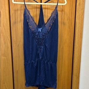 Victoria's Secret Y2K Navy Blue Lace-Trim Teddy